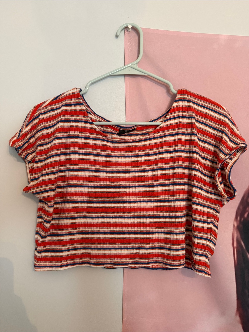Volcom Red White Blue Striped Crop Tee